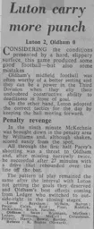 Match Report: Luton Town FC vs Oldham Athletic (2nd Jan 1965)