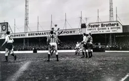 Gordon Riddick heads the ball looking to find Tommy McKechnie