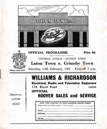 Programme: Luton Town FC vs Grimsby Town (13th Feb 1965)