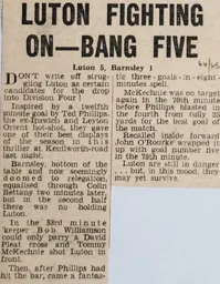 Match Report: Luton Town FC vs Barnsley (7th Apr 1965)