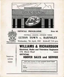 Programme: Luton Town FC vs Barnsley (7th Apr 1965)