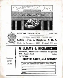 Programme: Luton Town FC vs Brighton & Hove Albion (1st Sep 1965)