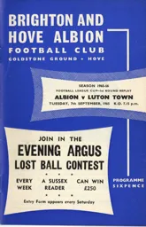 Programme: Brighton & Hove Albion vs Luton Town FC (7th Sep 1965)