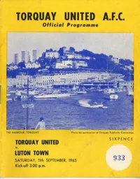 Programme: Torquay United vs Luton Town FC (11th Sep 1965)