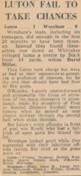 Match Report: Luton Town FC vs Wrexham (16th Sep 1965)