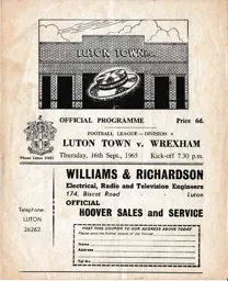 Programme: Luton Town FC vs Wrexham (16th Sep 1965)