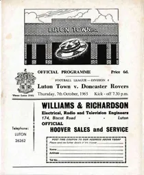 Programme: Luton Town FC vs Doncaster Rovers (7th Oct 1965)