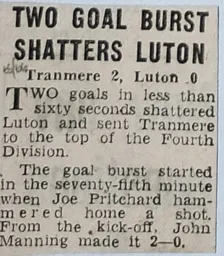 Match Report: Tranmere Rovers vs Luton Town FC (3rd Nov 1965)