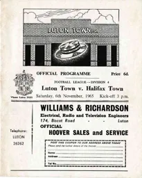 Programme: Luton Town FC vs Halifax Town (6th Nov 1965)