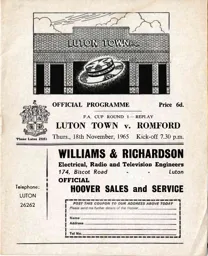 Programme: Luton Town FC vs Romford (18th Nov 1965)
