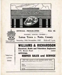 Programme: Luton Town FC vs Notts County (20th Nov 1965)
