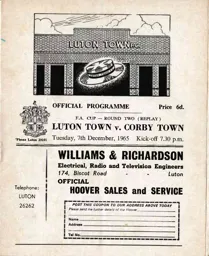 Programme: Luton Town FC vs Corby Town (7th Dec 1965)