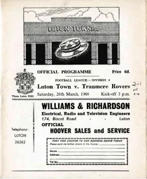 Programme: Luton Town FC vs Tranmere Rovers (26th Mar 1966)