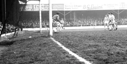 John O`Rourke`s close range effort is wide of the mark