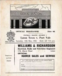 Programme: Luton Town FC vs Port Vale (14th May 1966)