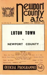 Programme: Newport County vs Luton Town FC (25th May 1966)
