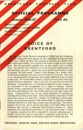 Programme: Brentford vs Luton Town FC (27th Aug 1966)