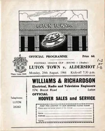 Programme: Luton Town FC vs Aldershot (29th Aug 1966)
