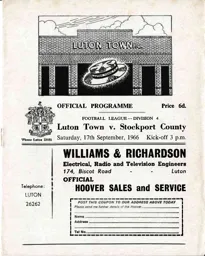 Programme: Luton Town FC vs Stockport County (17th Sep 1966)
