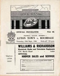 Programme: Luton Town FC vs Rochdale (29th Sep 1966)