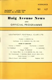 Programme: Southport vs Luton Town FC (8th Oct 1966)