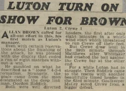 Match Report: Luton Town FC vs Crewe Alexandra (12th Nov 1966)
