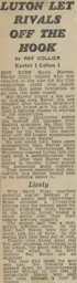 Match Report: Exeter City vs Luton Town FC (26th Nov 1966)