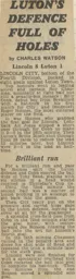 Match Report: Lincoln City vs Luton Town FC (3rd Dec 1966)