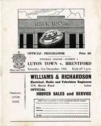 Programme: Luton Town FC vs Brentford (31st Dec 1966)