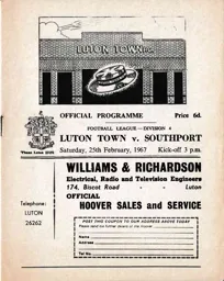 Programme: Luton Town FC vs Southport (25th Feb 1967)