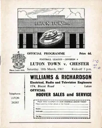 Programme: Luton Town FC vs Chester (18th Mar 1967)