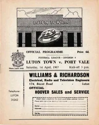 Programme: Luton Town FC vs Port Vale (1st Apr 1967)
