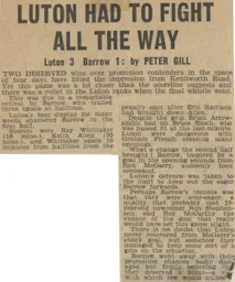 Match Report: Luton Town FC vs Barrow (15th Apr 1967)