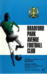 Programme: Bradford Park Avenue vs Luton Town FC (22nd Apr 1967)