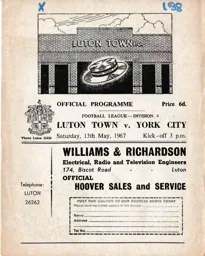 Programme: Luton Town FC vs York City (13th May 1967)