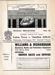 Programme: Luton Town FC vs Charlton Athletic (23rd Aug 1967)