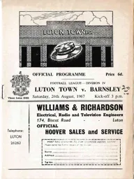 Programme: Luton Town FC vs Barnsley (26th Aug 1967)