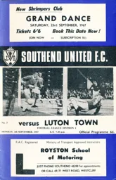 Programme: Southend United vs Luton Town FC (4th Sep 1967)