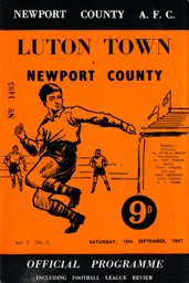 Programme: Newport County vs Luton Town FC (16th Sep 1967)