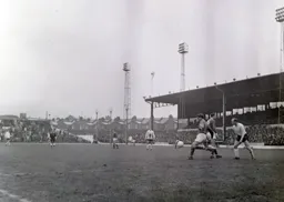 Chesterfield keeper John Roberts clears the ball downfield watched by Ian Buxton