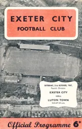 Programme: Exeter City vs Luton Town FC (21st Oct 1967)