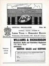 Programme: Luton Town FC vs Doncaster Rovers (25th Oct 1967)