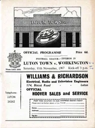 Programme: Luton Town FC vs Workington (11th Nov 1967)