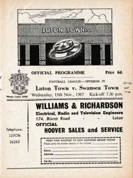 Programme: Luton Town FC vs Swansea Town (15th Nov 1967)