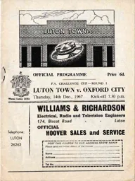 Programme: Luton Town FC vs Oxford City (14th Dec 1967)