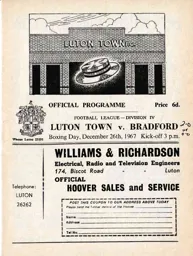 Programme: Luton Town FC vs Bradford Park Avenue (26th Dec 1967)