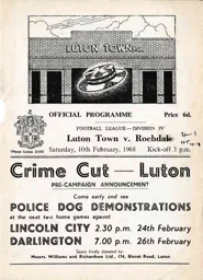 Programme: Luton Town FC vs Rochdale (10th Feb 1968)