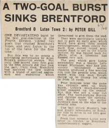 Match Report: Brentford vs Luton Town FC (17th Feb 1968)