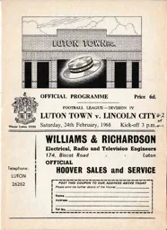 Programme: Luton Town FC vs Lincoln City (24th Feb 1968)