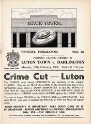 Programme: Luton Town FC vs Darlington (26th Feb 1968)